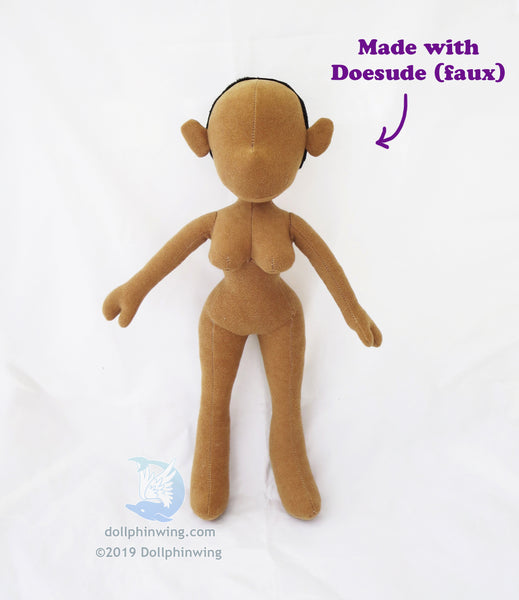 made with doesuede (faux) female figure doll plush